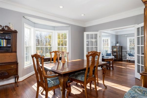 Dining room, Interior, Recessed Lighting, Wood Texture Flooring