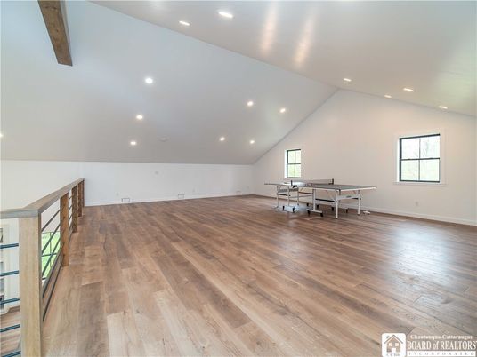 Empty room, Game Room, Interior, Recessed Lighting, Wood Texture Flooring