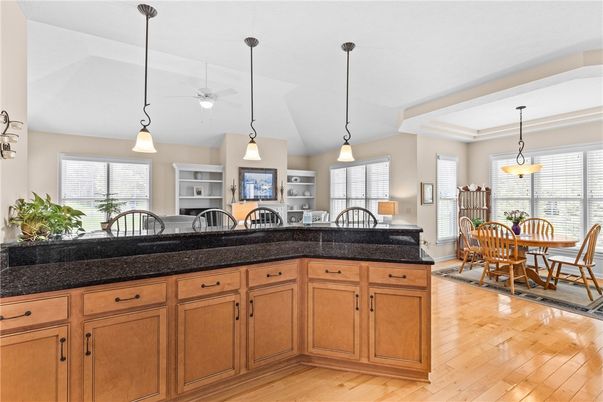 Dining room, Interior, Pendant Lights, Wood Texture Flooring