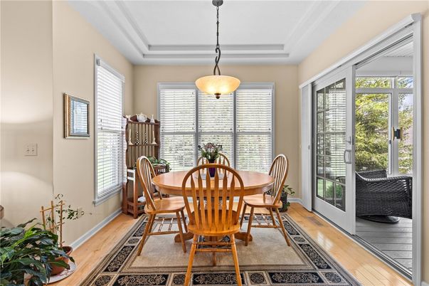 Dining room, Interior, Pendant Lights, Wood Texture Flooring