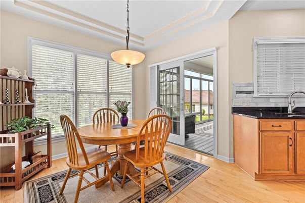 Dining room, Interior, Pendant Lights, Wood Texture Flooring