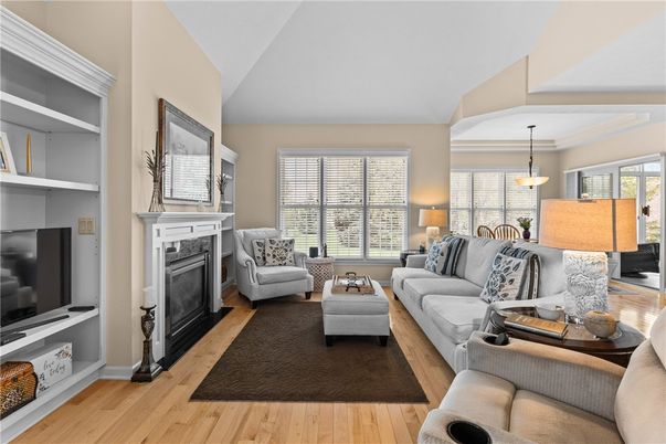 Fireplace, Interior, Living room, Pendant Lights, Wood Texture Flooring