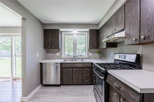 Interior, Kitchen, Stainless Steel Appliances, Wood Texture Flooring