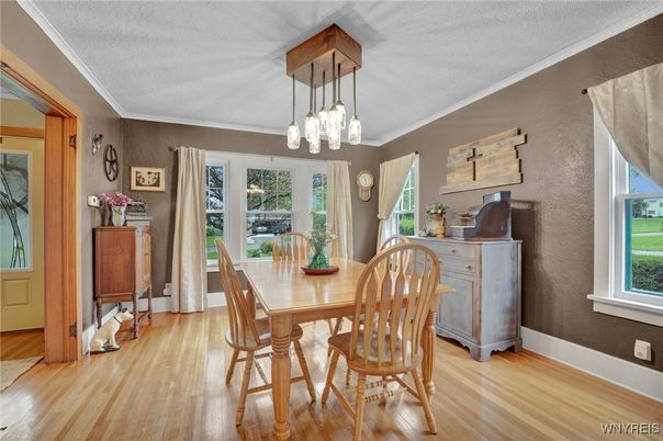 Dining room, Interior, Pendant Lights, Wood Texture Flooring