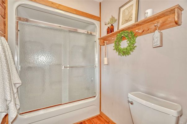 Bathroom, Glass Shower, Interior, Wood Texture Flooring