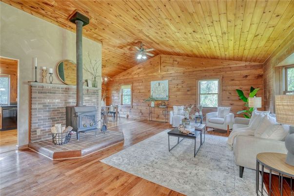 Fireplace, Interior, Living room, Stone Walls, Wooden Ceilings, Wood Texture Flooring, Wooden Walls