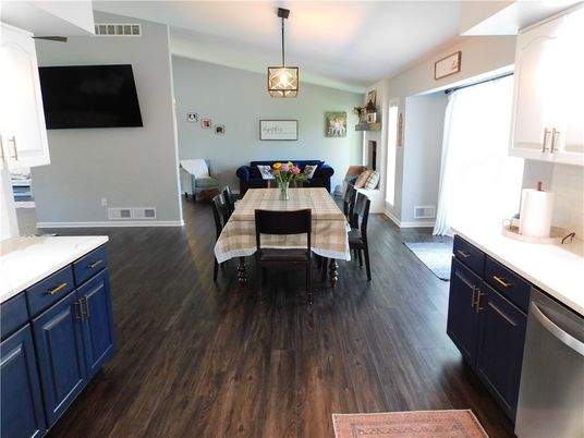 Dining room, Interior, Pendant Lights, Wood Texture Flooring