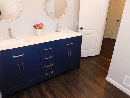 Bathroom, Dual Sink Vanities, Interior, Wood Texture Flooring