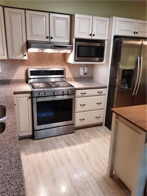 Interior, Kitchen, Stainless Steel Appliances, Wood Texture Flooring