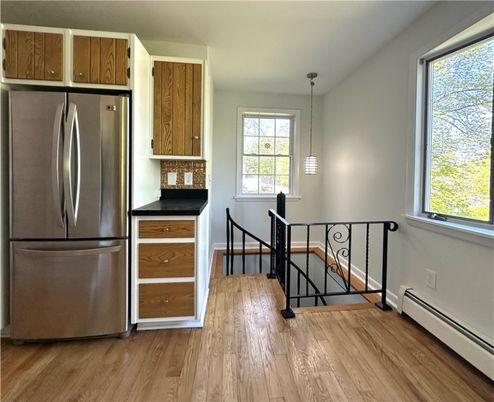 Interior, Kitchen, Pendant Lights, Stainless Steel Appliances, Wood Texture Flooring