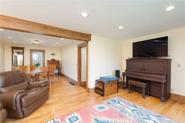 Dining room, Interior, Piano, Recessed Lighting, Wood Texture Flooring