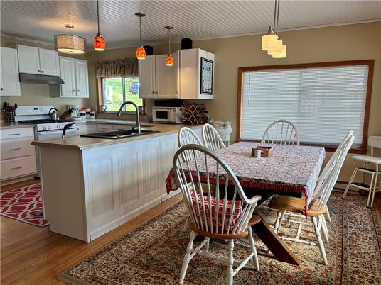 Interior, Kitchen, Pendant Lights, Stainless Steel Appliances, Wood Texture Flooring