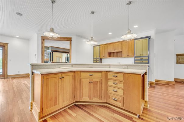Interior, Kitchen, Pendant Lights, Recessed Lighting, Wood Texture Flooring