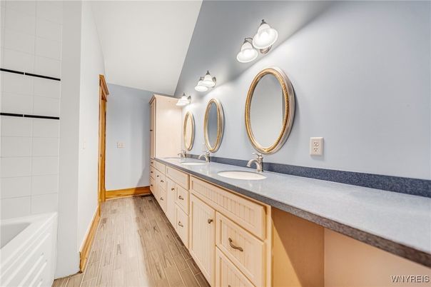 Bathroom, Dual Sink Vanities, Interior, Wood Texture Flooring