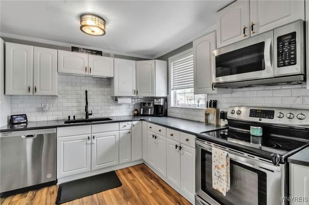 Interior, Kitchen, Stainless Steel Appliances, Wood Texture Flooring