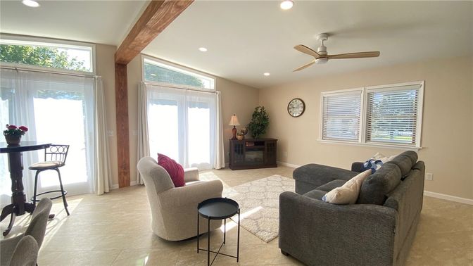 Interior, Living room, Recessed Lighting, Wooden Beams