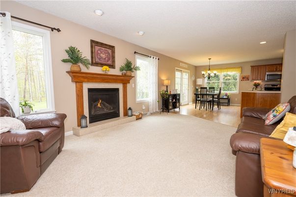 Chandelier, Dining room, Fireplace, Interior, Kitchen, Living room, Recessed Lighting