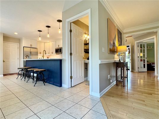 Interior, Kitchen, Pendant Lights, Recessed Lighting, Wood Texture Flooring