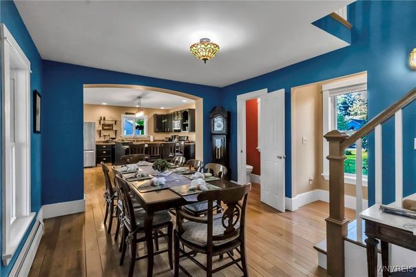 Dining room, Interior, Kitchen, Recessed Lighting, Wood Texture Flooring