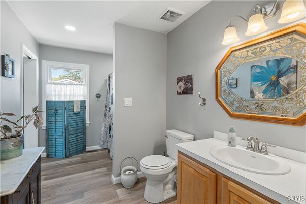 Bathroom, Interior, Recessed Lighting, Wood Texture Flooring