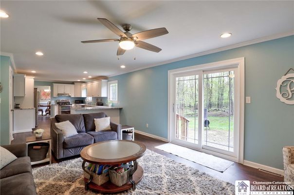 Interior, Kitchen, Living room, Recessed Lighting, Stainless Steel Appliances, Wood Texture Flooring