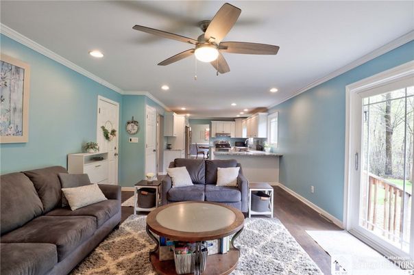 Interior, Kitchen, Living room, Recessed Lighting, Stainless Steel Appliances, Wood Texture Flooring