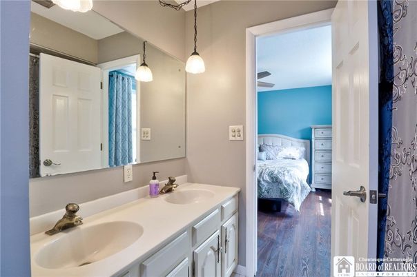 Bathroom, Bedroom, Dual Sink Vanities, Interior, Pendant Lights, Wood Texture Flooring