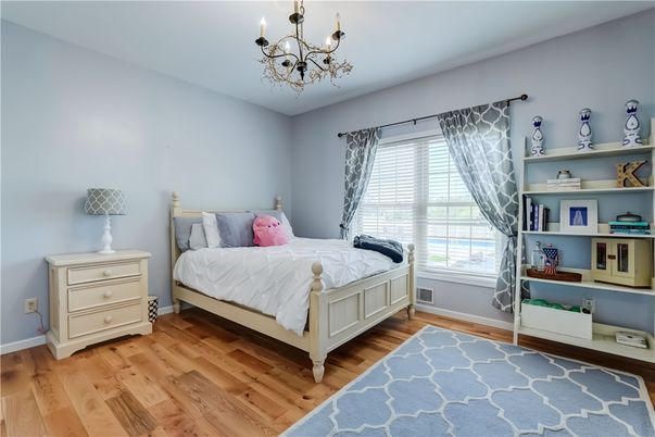 Bedroom, Chandelier, Interior, Wood Texture Flooring