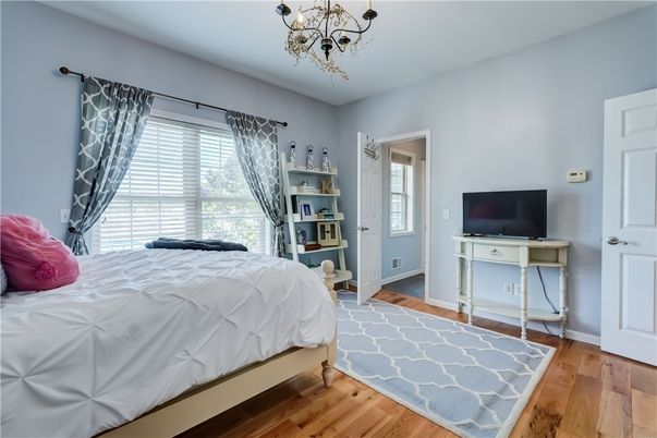 Bedroom, Chandelier, Interior, Wood Texture Flooring