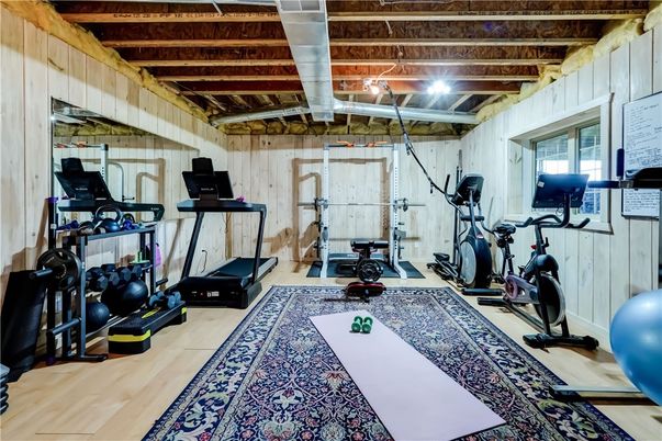Fitness Equipment, Interior, Wooden Beams, Wood Texture Flooring