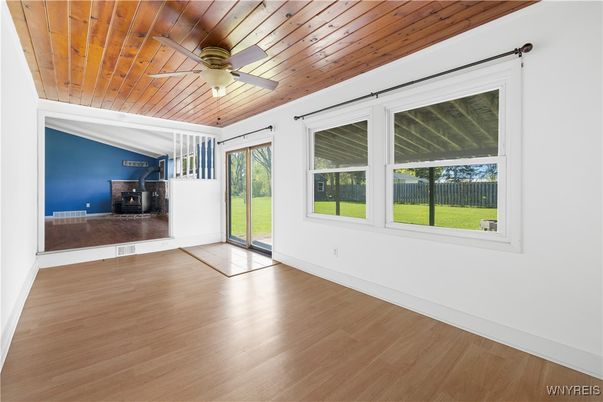 Empty room, Fireplace, Interior, Wooden Ceilings, Wood Texture Flooring