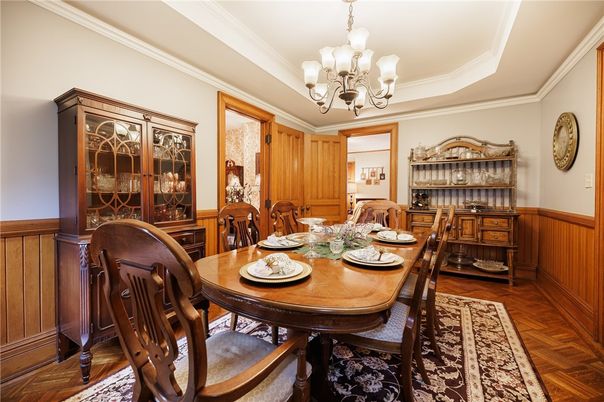 Chandelier, Dining room, Interior, Wood Texture Flooring