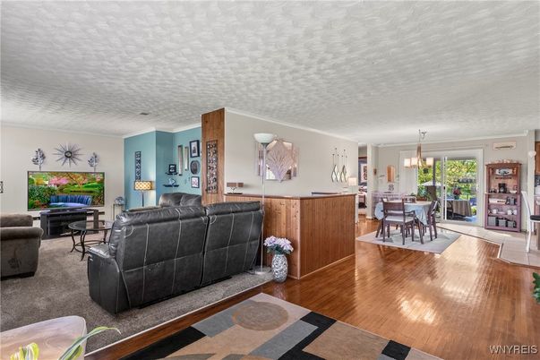 Dining room, Interior, Living room, Pendant Lights, Wood Texture Flooring