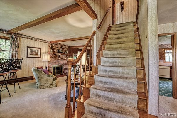 Fireplace, Interior, Stone Walls, Wooden Beams, Wood Texture Flooring