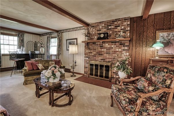 Fireplace, Interior, Living room, Stone Walls, Wooden Beams