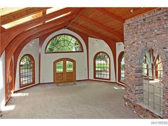 Empty room, Interior, Recessed Lighting, Stone Walls, Wooden Beams, Wooden Ceilings