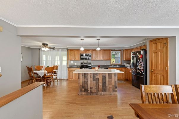 Dining room, Interior, Kitchen, Pendant Lights, Wood Texture Flooring