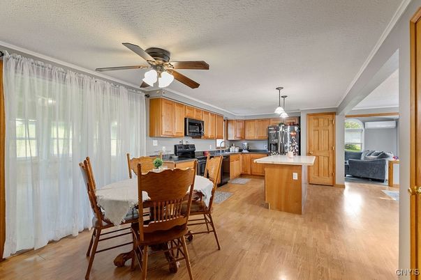 Dining room, Interior, Kitchen, Pendant Lights, Wood Texture Flooring
