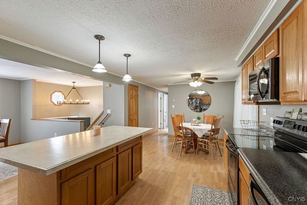 Dining room, Interior, Kitchen, Pendant Lights, Wood Texture Flooring