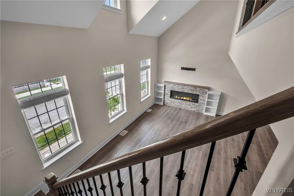 Fireplace, Interior, Recessed Lighting, Wood Texture Flooring