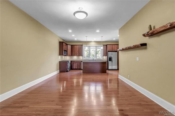 Interior, Kitchen, Pendant Lights, Recessed Lighting, Wood Texture Flooring