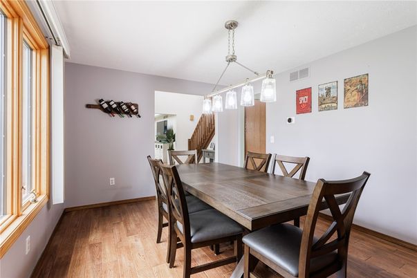 Dining room, Interior, Pendant Lights, Wood Texture Flooring