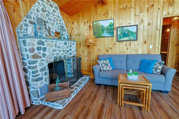 Fireplace, Interior, Living room, Stone Walls, Wood Texture Flooring, Wooden Walls