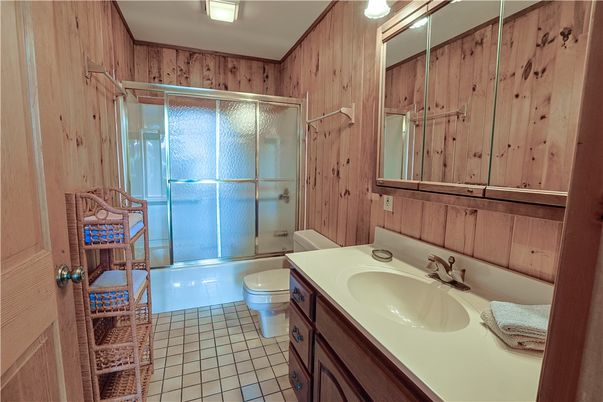Bathroom, Glass Shower, Interior, Wooden Walls