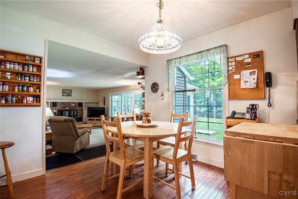 Dining room, Fireplace, Interior, Living room, Wood Texture Flooring