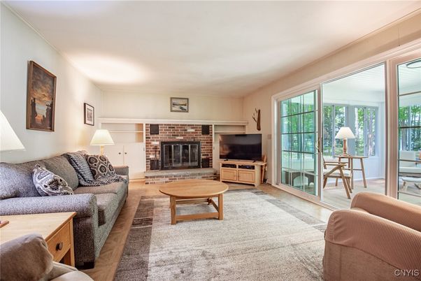 Fireplace, Interior, Living room, Stone Walls, Wood Texture Flooring