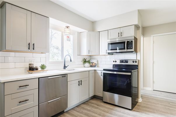 Interior, Kitchen, Stainless Steel Appliances, Wood Texture Flooring
