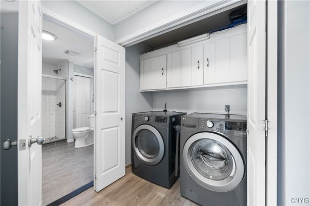 Bathroom, Interior, Washer, Wood Texture Flooring