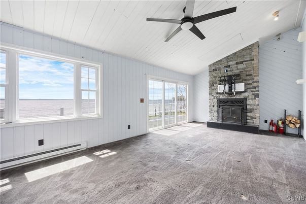 Empty room, Fireplace, Interior, Stone Walls, Water