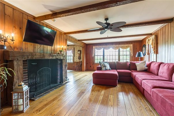Fireplace, Interior, Living room, Wooden Beams, Wood Texture Flooring, Wooden Walls